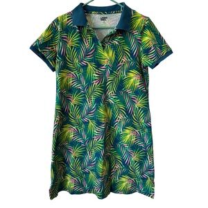 Lands' End Palm Print Short Sleeve Polo Dress Size Medium